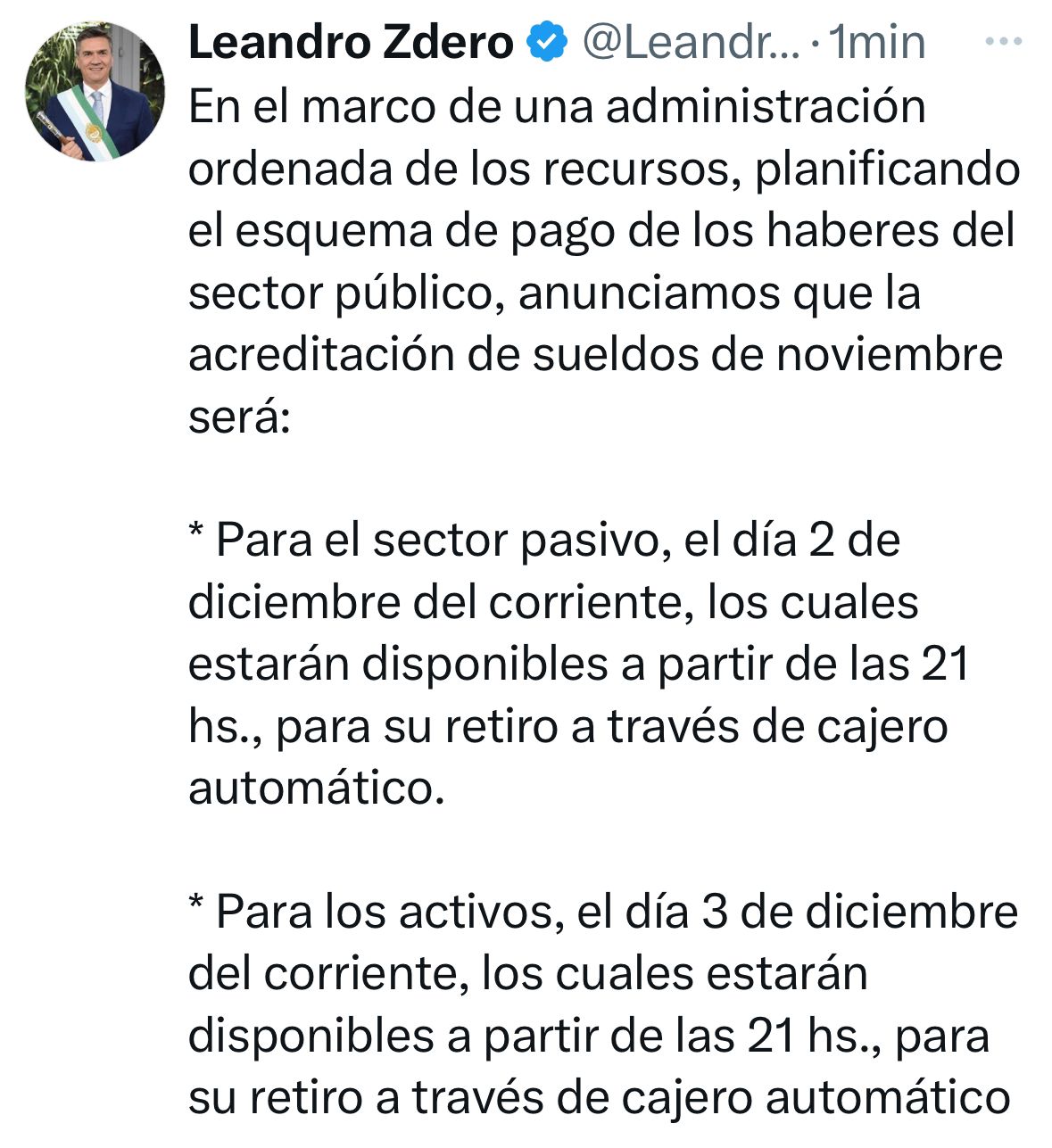 *EL GOBERNADOR ZDERO ANUNCIÓ EL PAGO DE SUELDOS DE LA ADMINISTRACIÓN PÚBLICA*